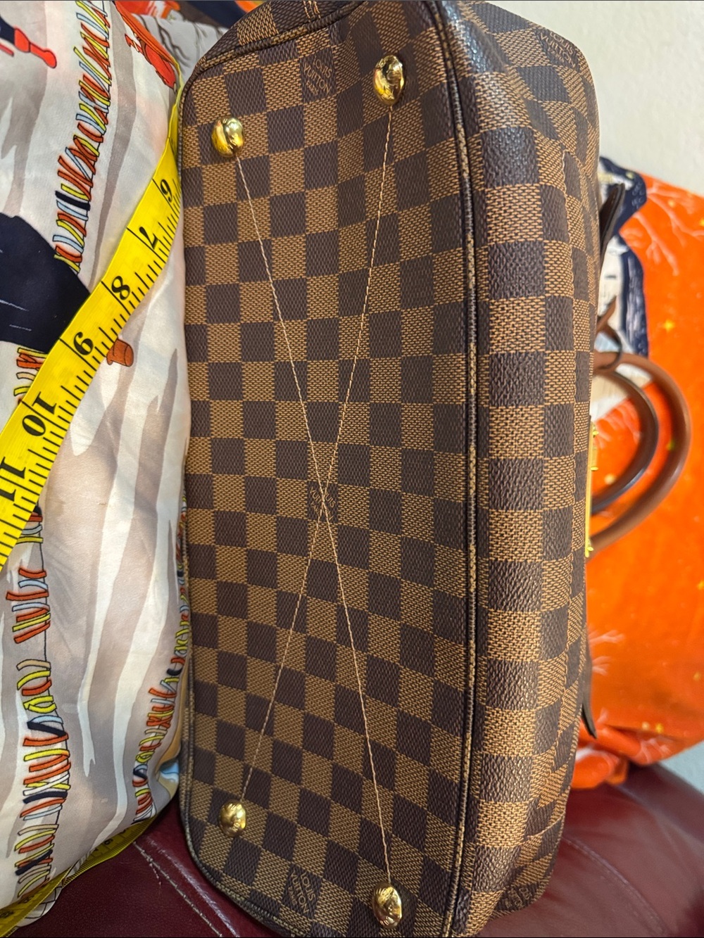 Louis Vuitton Brown Checkered Tote with Tan Handles - Picture 6 of 9